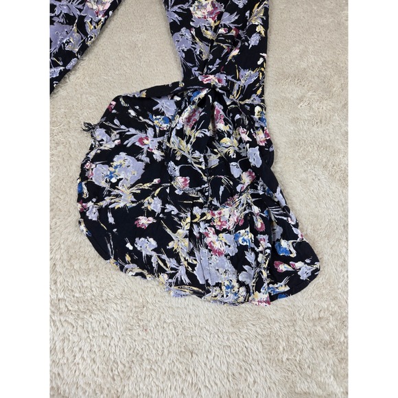 Angie Womens Floral Ruffle Bell Bottom Flare Pants Black Purple Size M - Picture 8 of 13